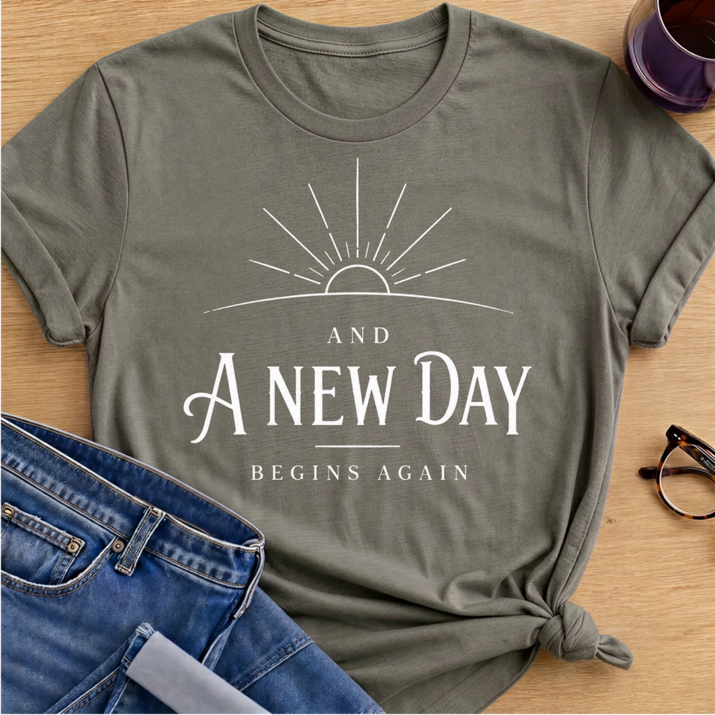 New Day Begins Again T-Shirt - Heather Military Green