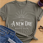 New Day Begins Again T-Shirt - Heather Military Green