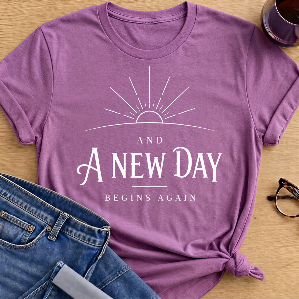 New Day Begins Again T-Shirt - Heather Radiant Orchid