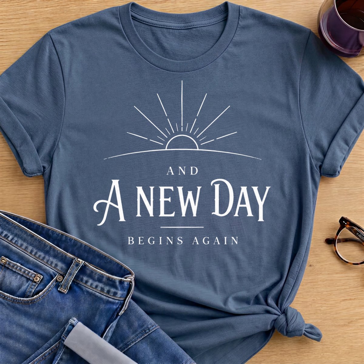 New Day Begins Again T-Shirt - Indigo Blue