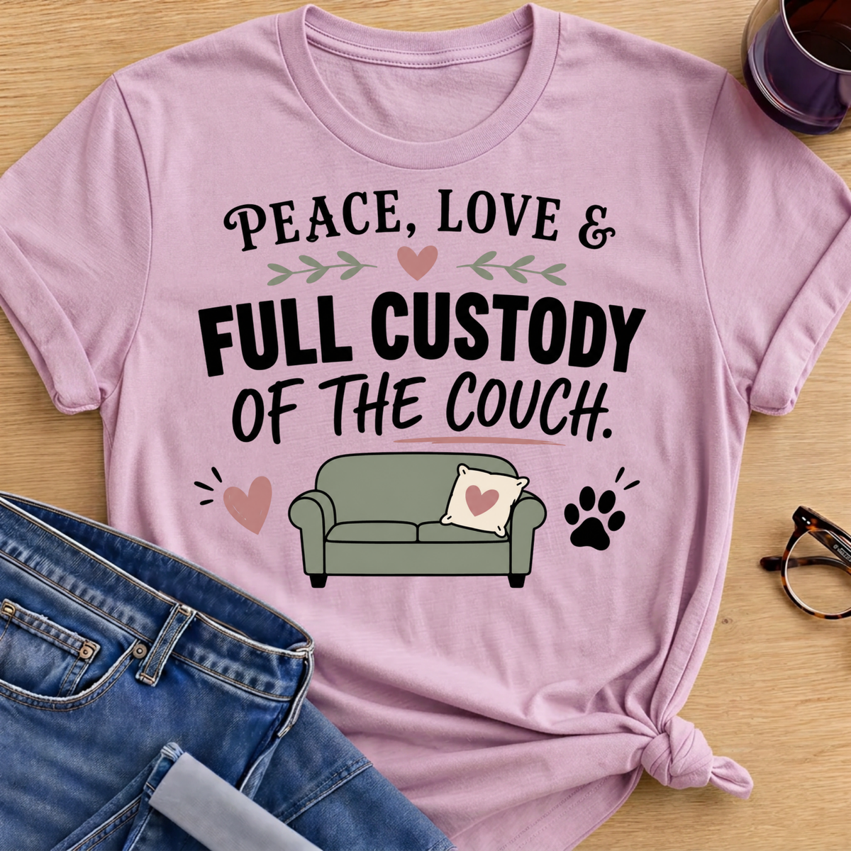 Peace, Love & Full Custody of the Couch T-Shirt - Light Pink